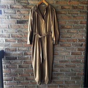 MANGO | Tan brown boiler suit with Belted Waist one piece jumpsuit